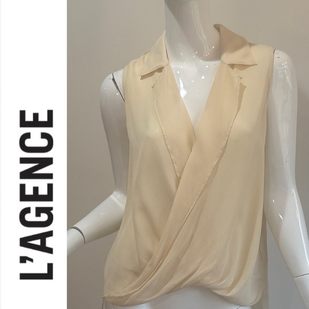L’ Agence GIA 100% Silk Sleeveless Surplice Wrap Blouse L